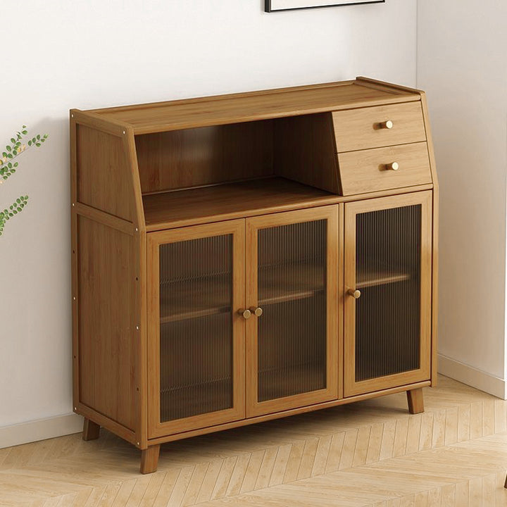 Traditional Vintage Rectangular Nan Bamboo Medium-Density Fiberboard Acrylic Sideboard 2-Drawer 1-Cabinet For Kitchen