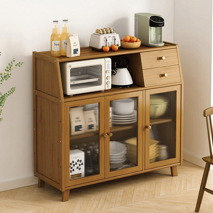 Traditional Vintage Rectangular Nan Bamboo Medium-Density Fiberboard Acrylic Sideboard 2-Drawer 1-Cabinet For Kitchen