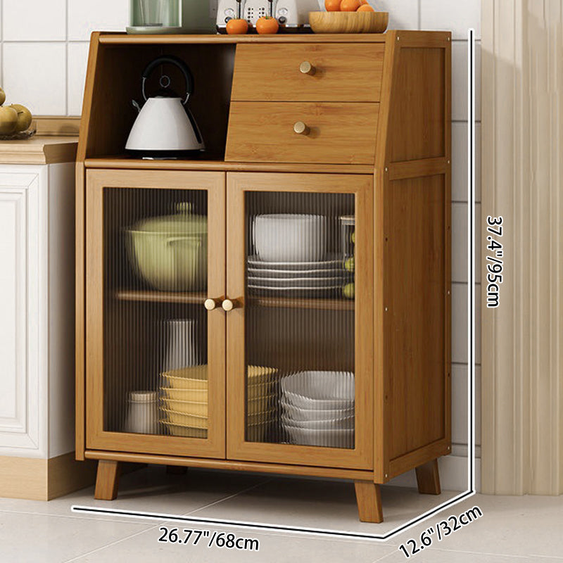 Traditional Vintage Rectangular Nan Bamboo Medium-Density Fiberboard Acrylic Sideboard 2-Drawer 1-Cabinet For Kitchen