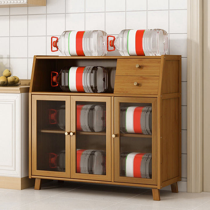 Traditional Vintage Rectangular Nan Bamboo Medium-Density Fiberboard Acrylic Sideboard 2-Drawer 1-Cabinet For Kitchen