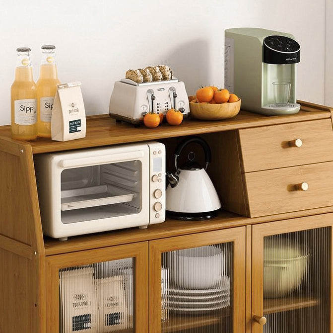 Traditional Vintage Rectangular Nan Bamboo Medium-Density Fiberboard Acrylic Sideboard 2-Drawer 1-Cabinet For Kitchen