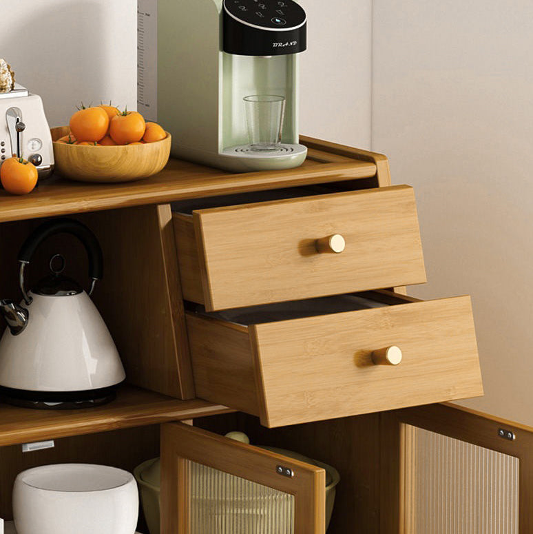 Traditional Vintage Rectangular Nan Bamboo Medium-Density Fiberboard Acrylic Sideboard 2-Drawer 1-Cabinet For Kitchen