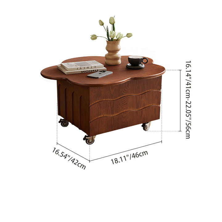 Traditional Vintage Floral-Shaped Ash Wood Plywood Acrylic Movable Coffee Table 1-Cabinet For Living Room