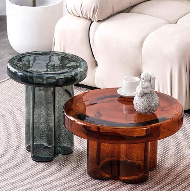 Contemporary Scandinavian Round Glass Coffee Table For Living Room