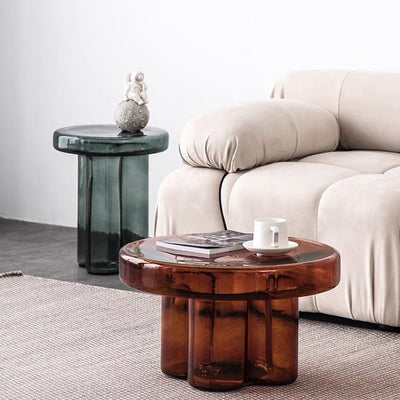Contemporary Scandinavian Round Glass Coffee Table For Living Room