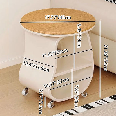 Contemporary Scandinavian Round Iron Multi-Layer Solid Wood Panel Tempered Glass Side Table 2-Tier For Living Room