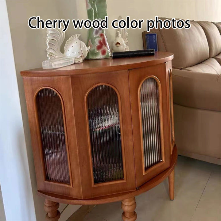 Traditional Vintage Semi-Circular Cherry Wood Plywood Acrylic Sideboard 1-Cabinet For Dining Room
