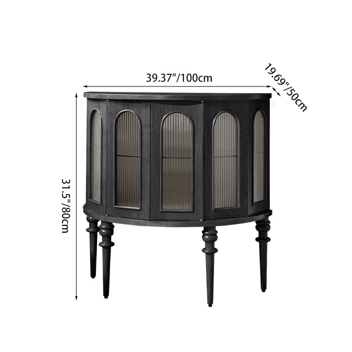 Traditional Vintage Semi-Circular Cherry Wood Plywood Acrylic Sideboard 1-Cabinet For Dining Room