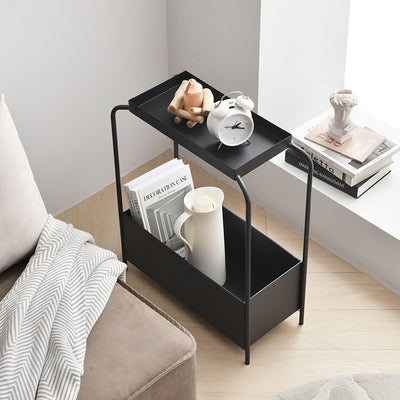 Modern Minimalist Rectangular Iron Side Table 1-Tier 1-Cabinet For Living Room