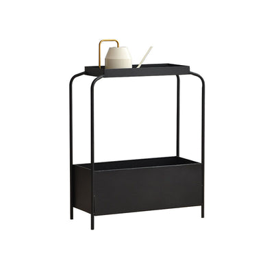 Modern Minimalist Rectangular Iron Side Table 1-Tier 1-Cabinet For Living Room