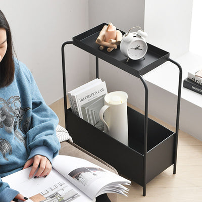 Modern Minimalist Rectangular Iron Side Table 1-Tier 1-Cabinet For Living Room