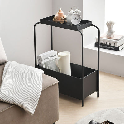 Modern Minimalist Rectangular Iron Side Table 1-Tier 1-Cabinet For Living Room