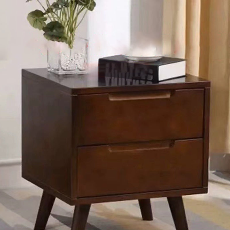 Contemporary Scandinavian Square Rubberwood Solid Wood Plywood Nightstand 2-Drawer For Bedroom