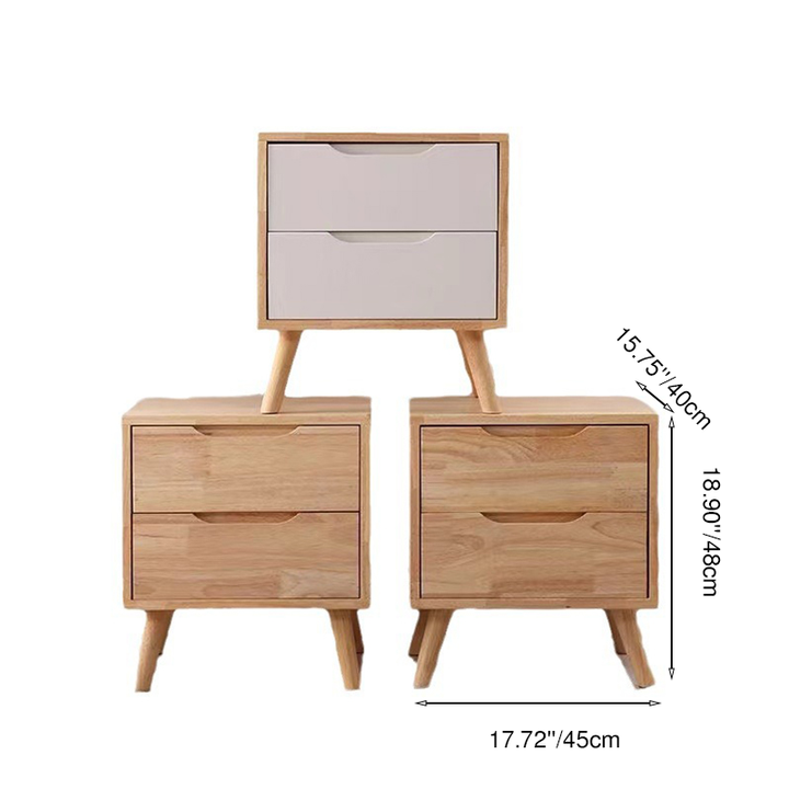 Zeitgenössischer skandinavischer quadratischer Nachttisch aus Gummibaum Massivholz Sperrholz mit 2 Schubladen für das Schlafzimmer 