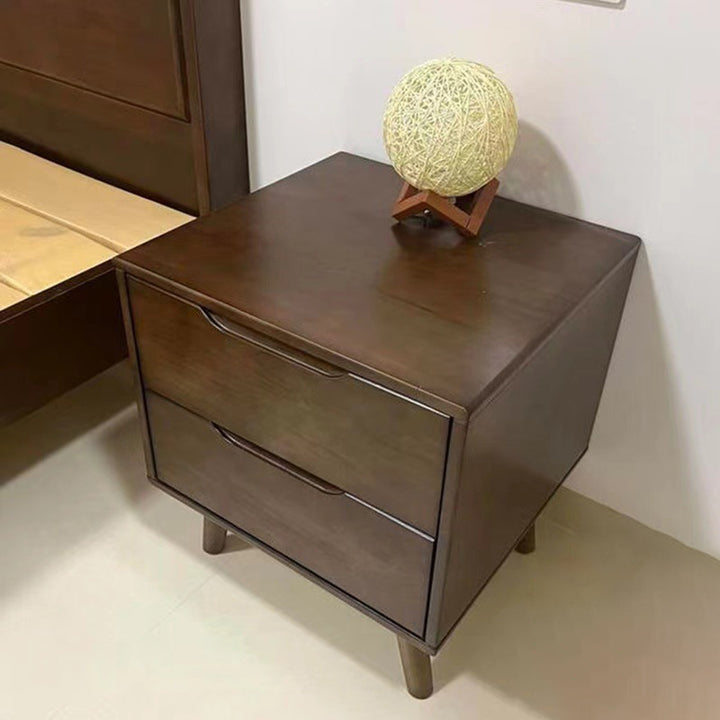 Contemporary Scandinavian Square Rubberwood Solid Wood Plywood Nightstand 2-Drawer For Bedroom