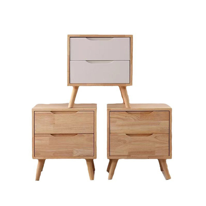 Contemporary Scandinavian Square Rubberwood Solid Wood Plywood Nightstand 2-Drawer For Bedroom