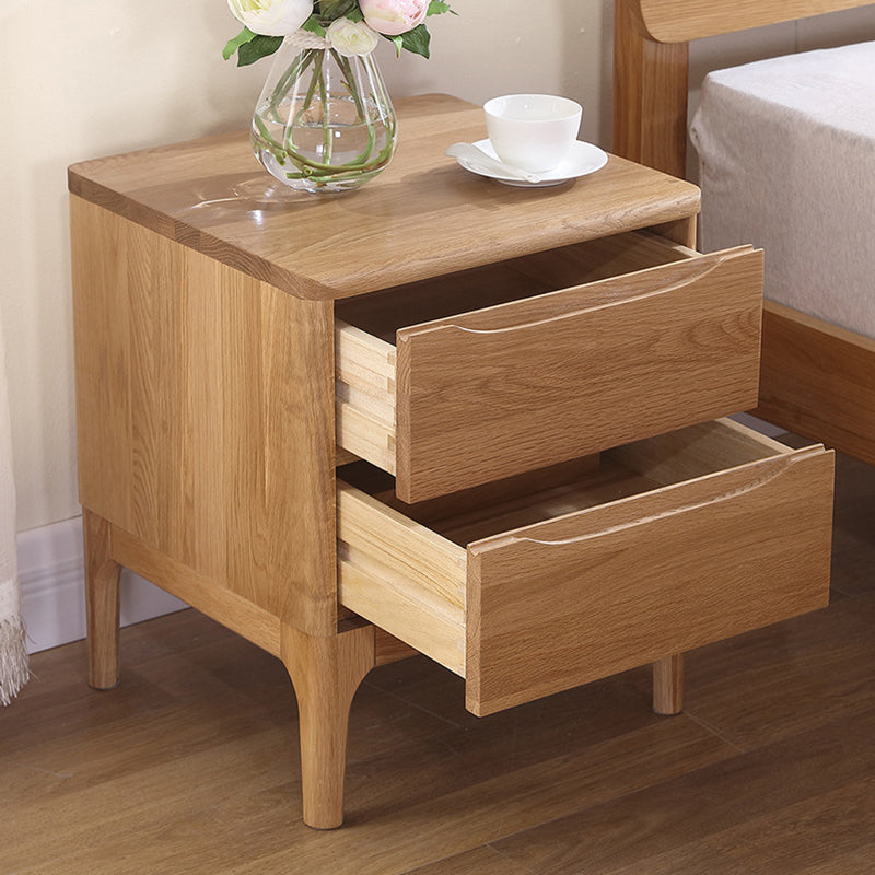 Modern Minimalist Square Red Oak Solid Wood Paulownia Solid Wood Nightstand 2-Drawer For Bedroom