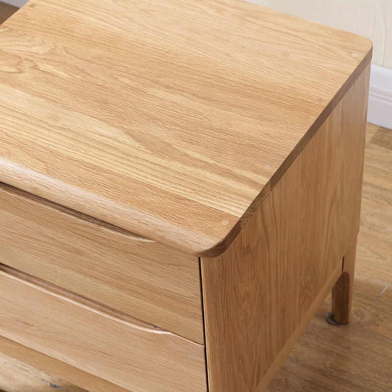 Modern Minimalist Square Red Oak Solid Wood Paulownia Solid Wood Nightstand 2-Drawer For Bedroom