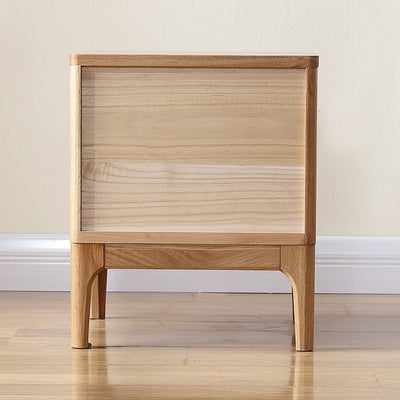 Modern Minimalist Square Red Oak Solid Wood Paulownia Solid Wood Nightstand 2-Drawer For Bedroom