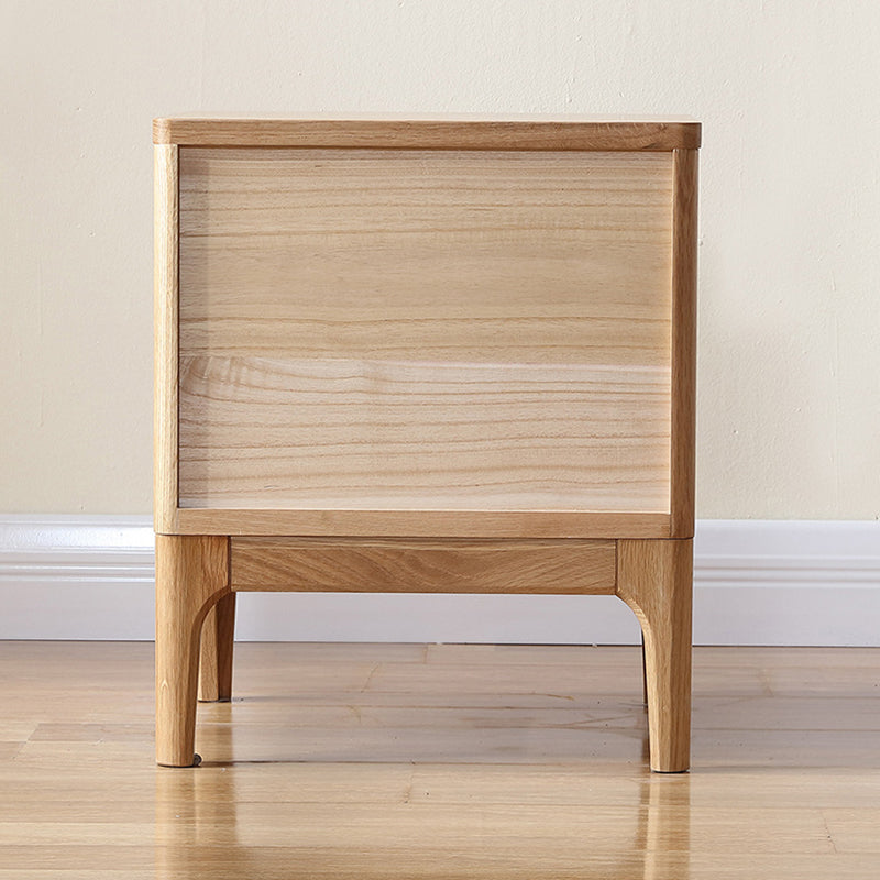 Modern Minimalist Square Red Oak Solid Wood Paulownia Solid Wood Nightstand 2-Drawer For Bedroom