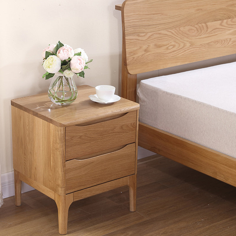 Modern Minimalist Square Red Oak Solid Wood Paulownia Solid Wood Nightstand 2-Drawer For Bedroom