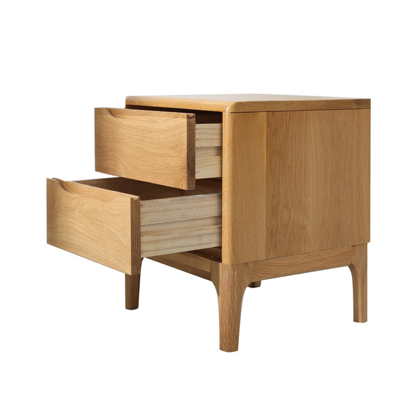 Modern Minimalist Square Red Oak Solid Wood Paulownia Solid Wood Nightstand 2-Drawer For Bedroom
