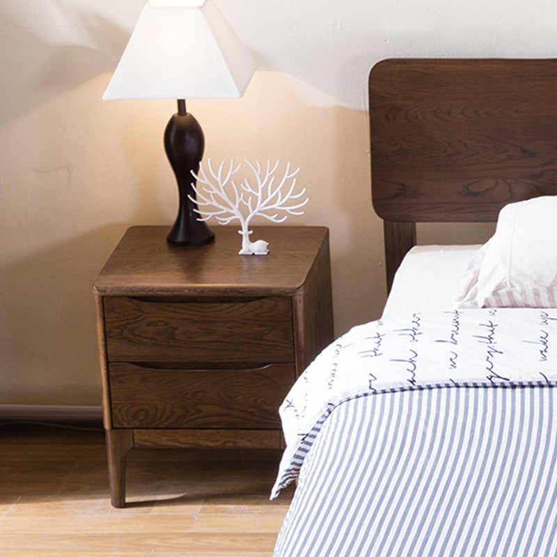 Modern Minimalist Square Red Oak Solid Wood Paulownia Solid Wood Nightstand 2-Drawer For Bedroom