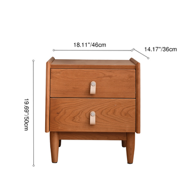 Contemporary Scandinavian Square Cherry Wood Solid Wood Poplar Solid Wood Nightstand 2-Drawer For Bedroom