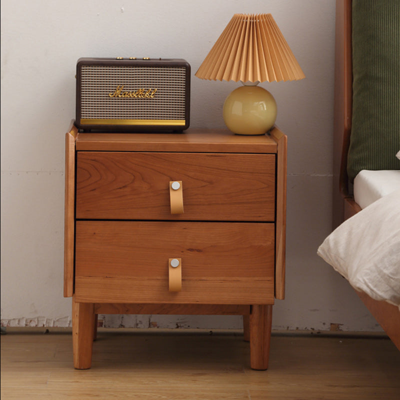 Contemporary Scandinavian Square Cherry Wood Solid Wood Poplar Solid Wood Nightstand 2-Drawer For Bedroom