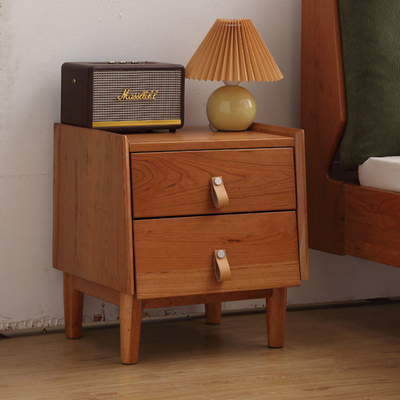 Contemporary Scandinavian Square Cherry Wood Solid Wood Poplar Solid Wood Nightstand 2-Drawer For Bedroom