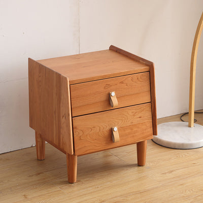 Contemporary Scandinavian Square Cherry Wood Solid Wood Poplar Solid Wood Nightstand 2-Drawer For Bedroom