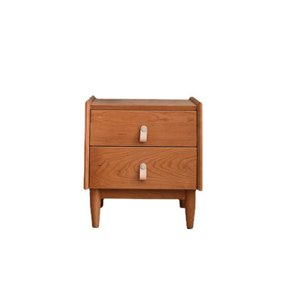 Contemporary Scandinavian Square Cherry Wood Solid Wood Poplar Solid Wood Nightstand 2-Drawer For Bedroom