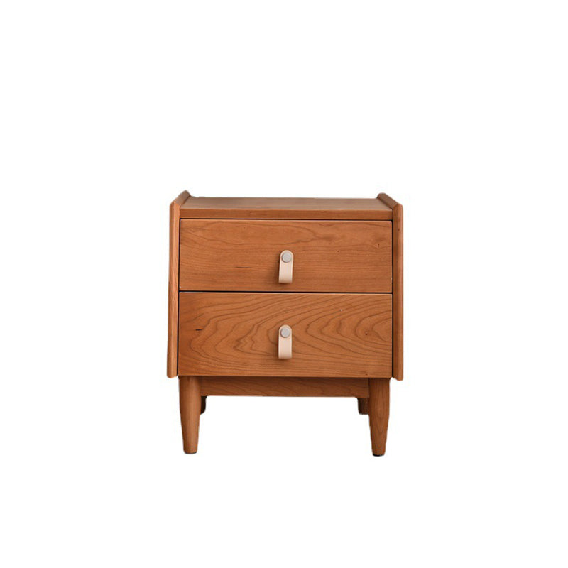 Contemporary Scandinavian Square Cherry Wood Solid Wood Poplar Solid Wood Nightstand 2-Drawer For Bedroom