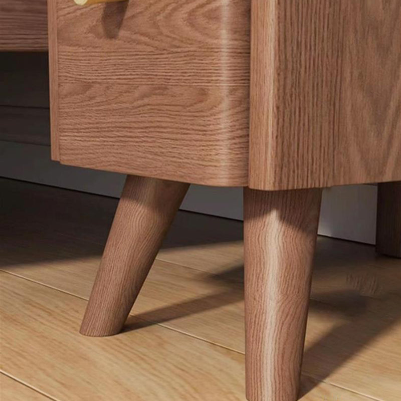 Contemporary Scandinavian Rectangular Rubberwood Solid Wood Space-Saving Nightstand 1-Tier 2-Drawer For Bedroom