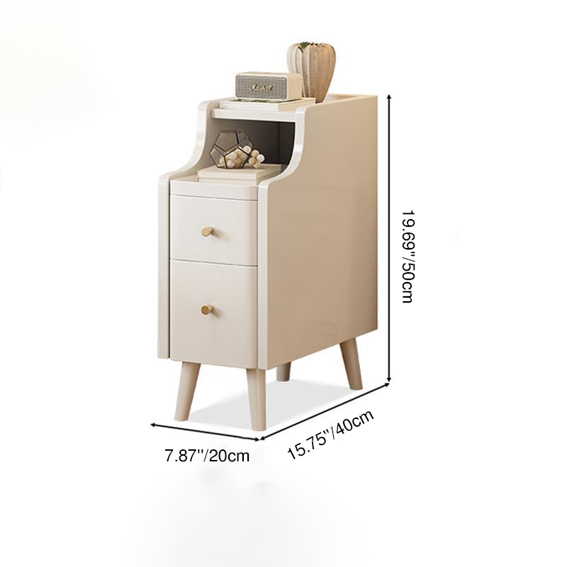 Contemporary Scandinavian Rectangular Rubberwood Solid Wood Space-Saving Nightstand 1-Tier 2-Drawer For Bedroom