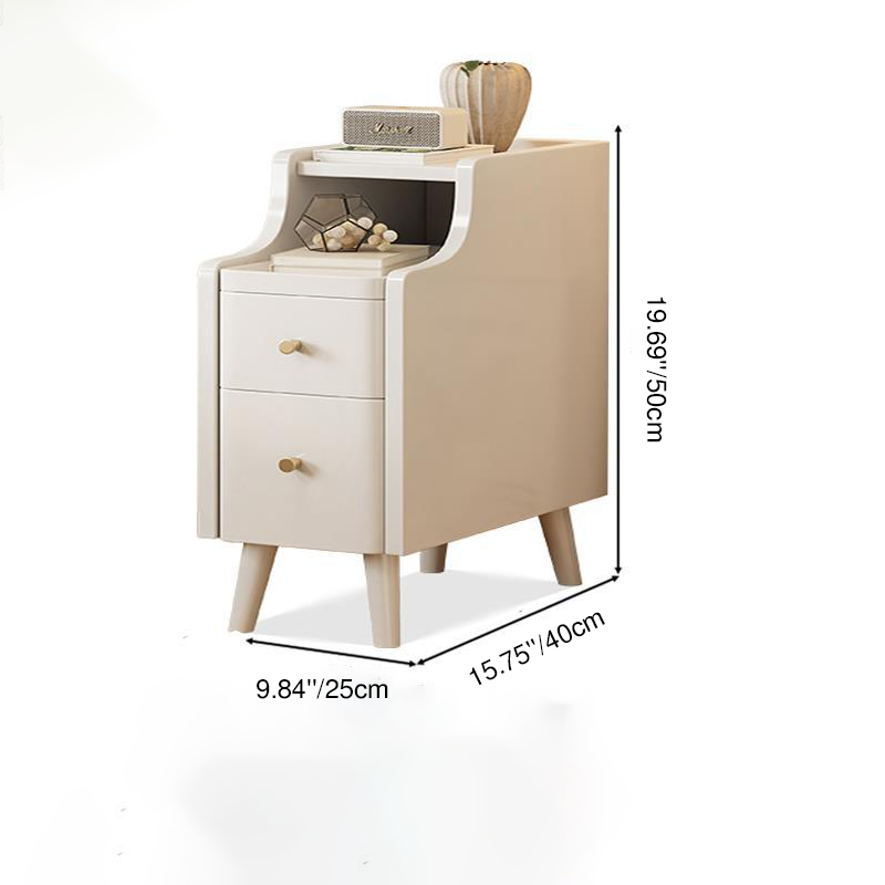 Contemporary Scandinavian Rectangular Rubberwood Solid Wood Space-Saving Nightstand 1-Tier 2-Drawer For Bedroom