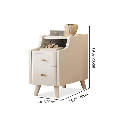 Contemporary Scandinavian Rectangular Rubberwood Solid Wood Space-Saving Nightstand 1-Tier 2-Drawer For Bedroom