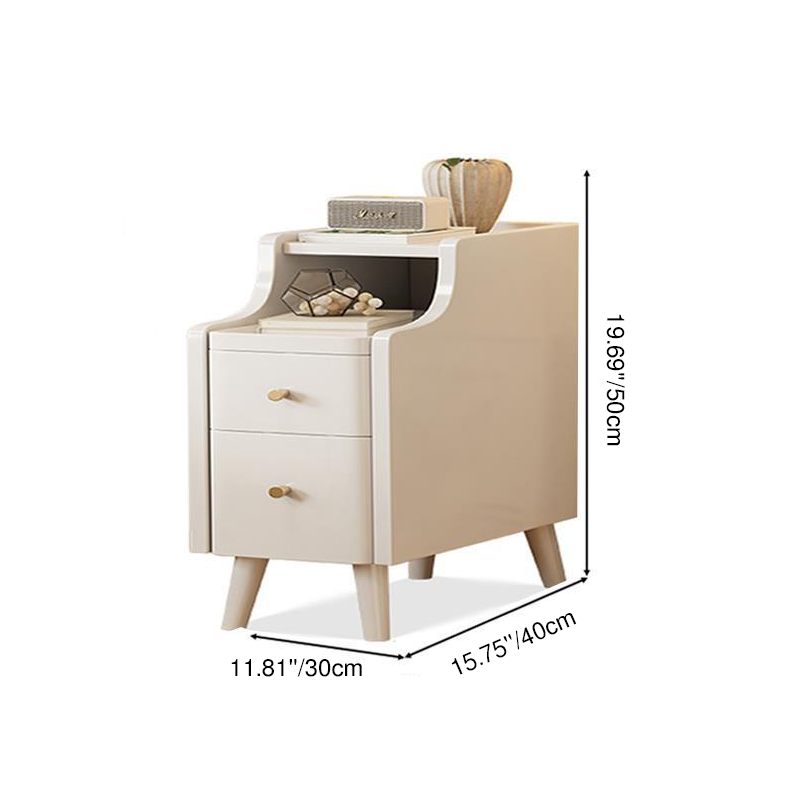 Contemporary Scandinavian Rectangular Rubberwood Solid Wood Space-Saving Nightstand 1-Tier 2-Drawer For Bedroom