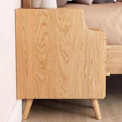 Contemporary Scandinavian Rectangular Rubberwood Solid Wood Space-Saving Nightstand 1-Tier 2-Drawer For Bedroom