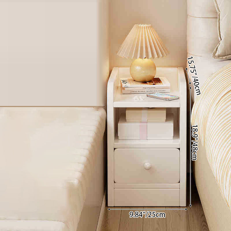 Modern Minimalist Rectangular Solid Wood Plywood Space-Saving Nightstand 1/2-Drawer For Bedroom