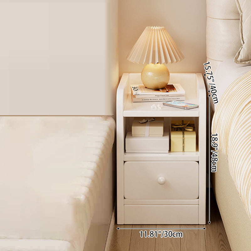 Modern Minimalist Rectangular Solid Wood Plywood Space-Saving Nightstand 1/2-Drawer For Bedroom