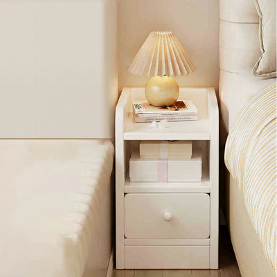 Modern Minimalist Rectangular Solid Wood Plywood Space-Saving Nightstand 1/2-Drawer For Bedroom