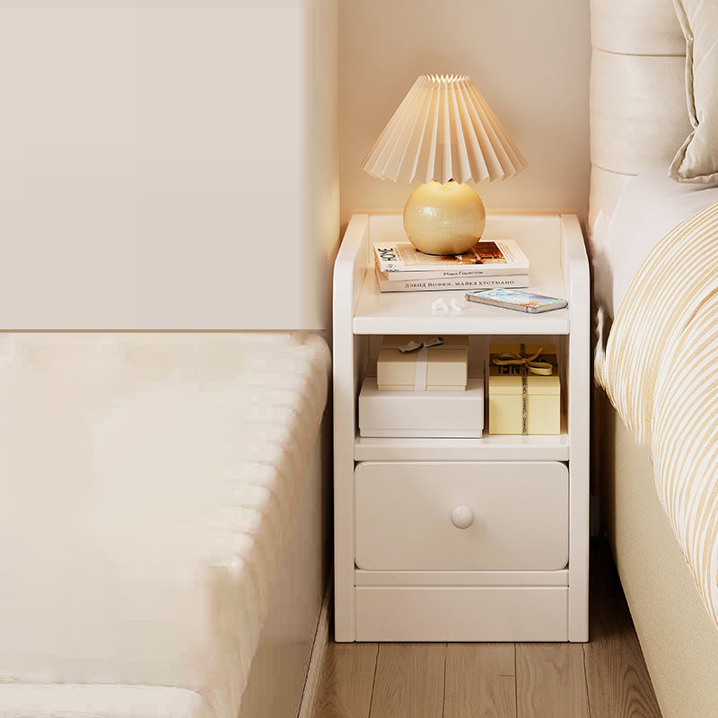 Modern Minimalist Rectangular Solid Wood Plywood Space-Saving Nightstand 1/2-Drawer For Bedroom