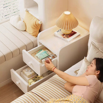 Modern Minimalist Rectangular Solid Wood Plywood Space-Saving Nightstand 1/2-Drawer For Bedroom