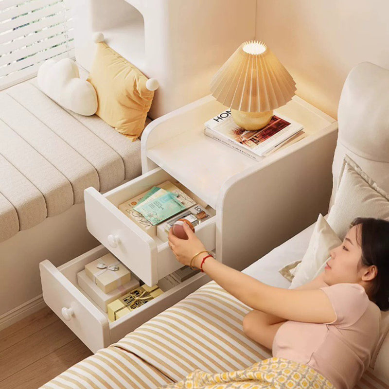 Modern Minimalist Rectangular Solid Wood Plywood Space-Saving Nightstand 1/2-Drawer For Bedroom