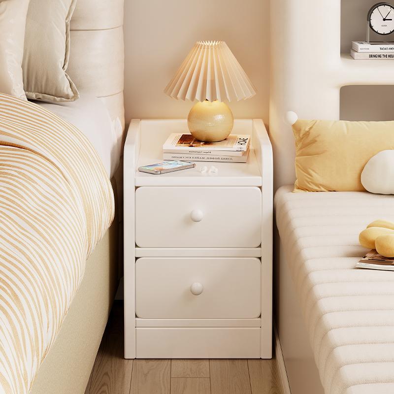 Modern Minimalist Rectangular Solid Wood Plywood Space-Saving Nightstand 1/2-Drawer For Bedroom