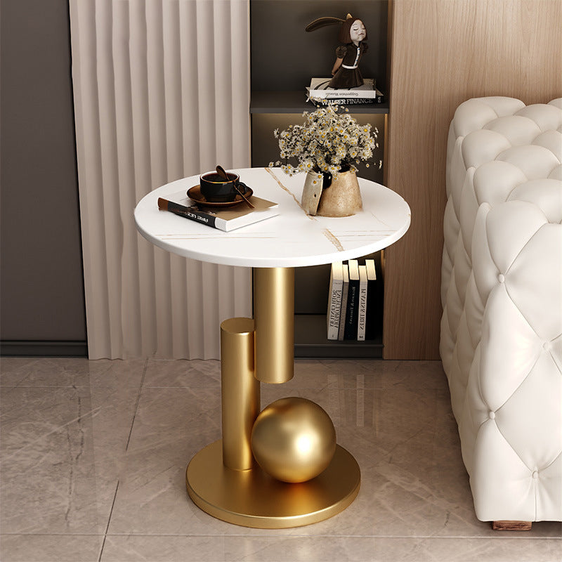 Contemporary Creative Round Sintered Stone Iron Side Table 1-Tier For Living Room