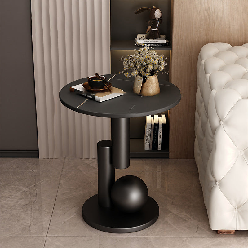 Contemporary Creative Round Sintered Stone Iron Side Table 1-Tier For Living Room