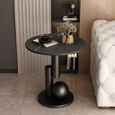 Contemporary Creative Round Sintered Stone Iron Side Table 1-Tier For Living Room