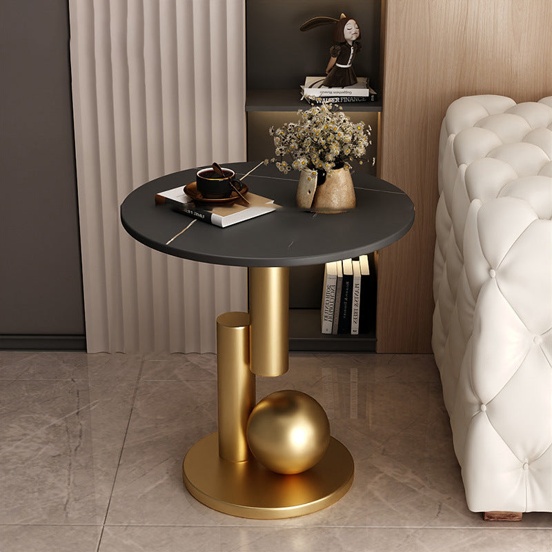 Contemporary Creative Round Sintered Stone Iron Side Table 1-Tier For Living Room